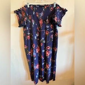 Xhilaration Navy Floral Off the Shoulder Dress - Size XXL